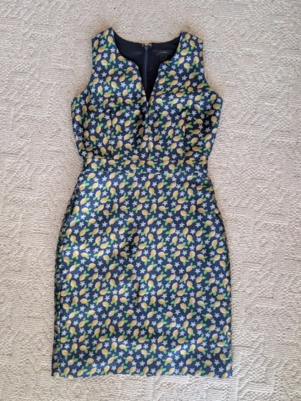 J Crew sleeveless sheath dress with cheerful lemon motif